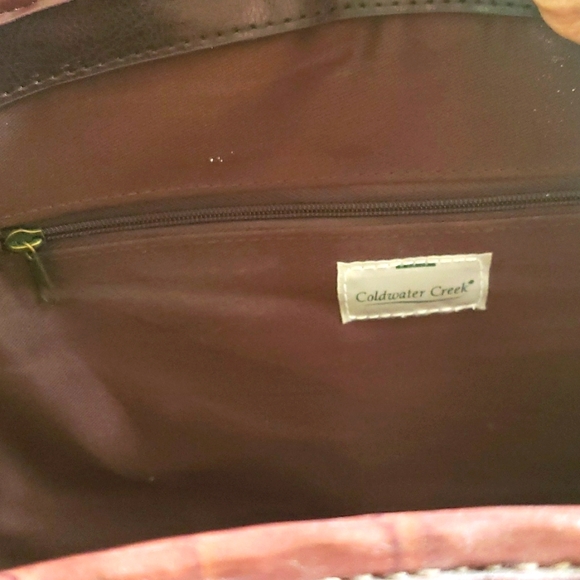 Coldwater Creek Woven Straw Brown Rustic Faux Leather Shoulder Bag Picnic Tote. - Picture 12 of 16